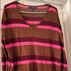 Apt 9, V Neck, Pink & Brown Striped Sweater, Size Large